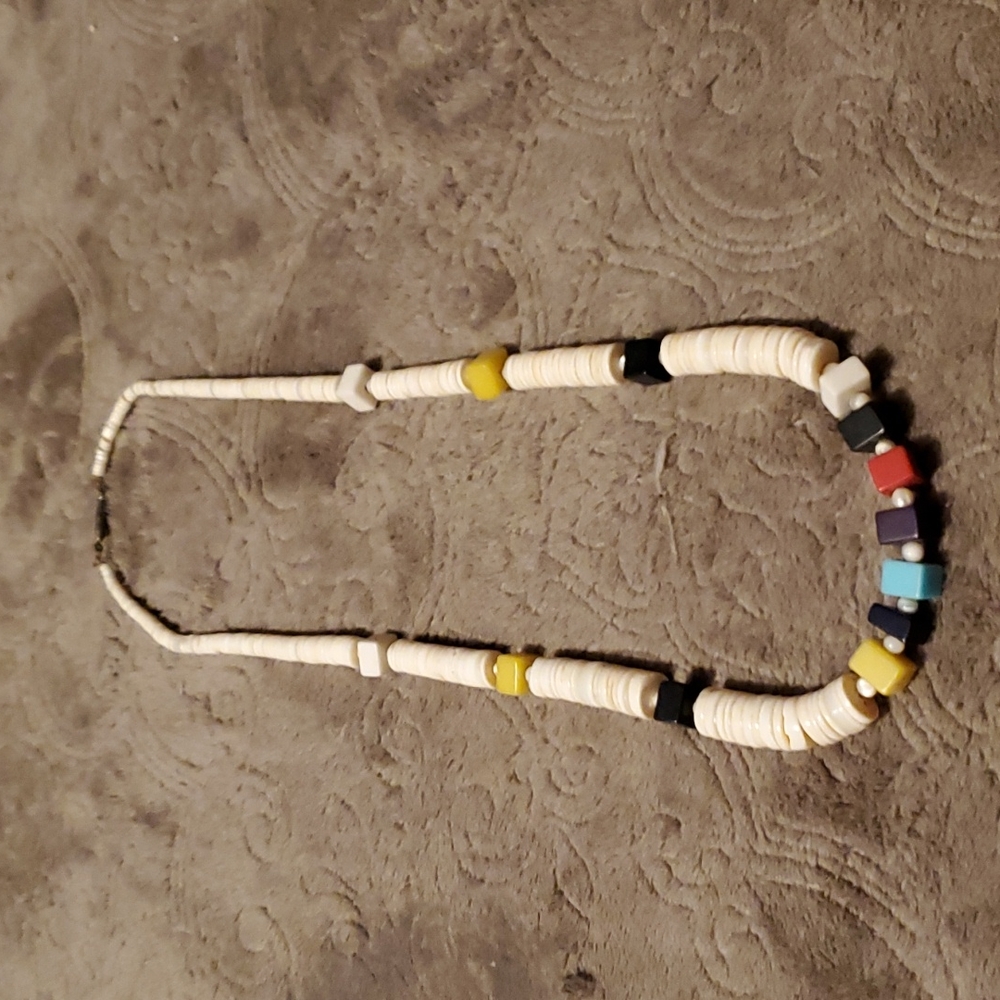 Vintage handmade turquoise and coral shell necklace